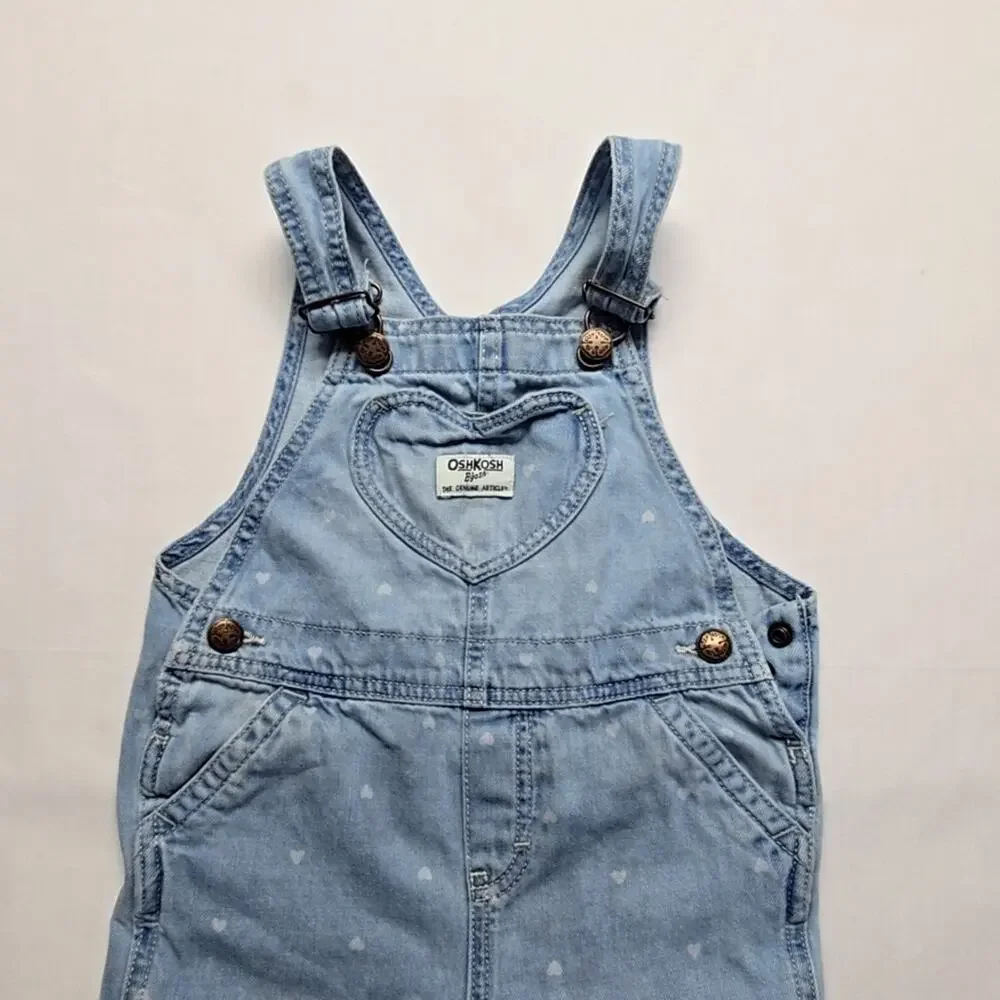 OshKosh B'gosh Heart Print Denim Overalls Light Blue Kids 4T Bibs